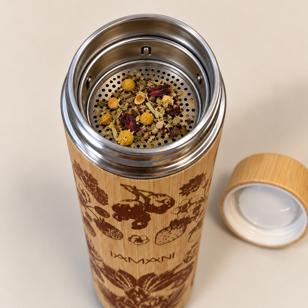 Garrafa térmica de bambu com infusor