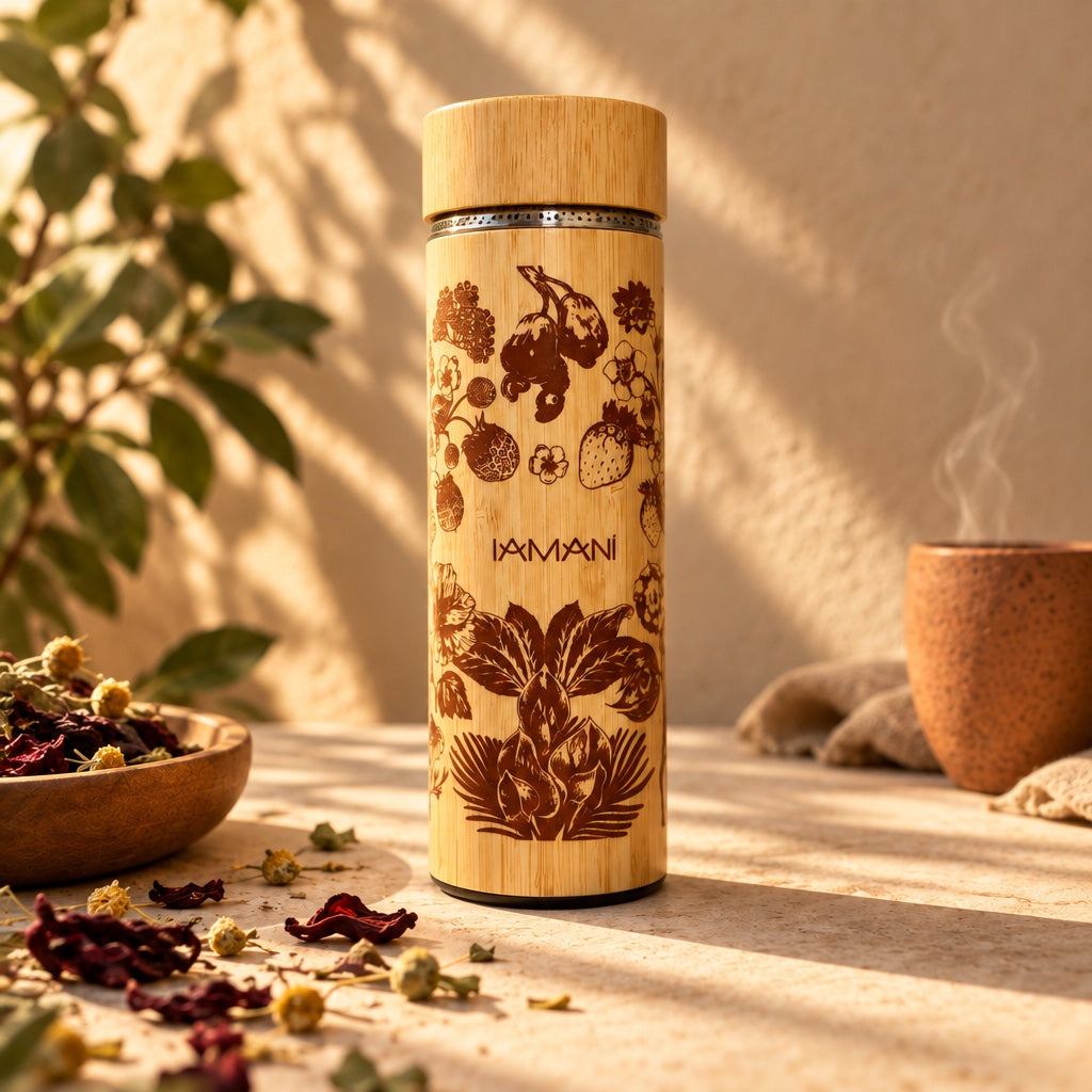 Garrafa térmica de bambu com infusor